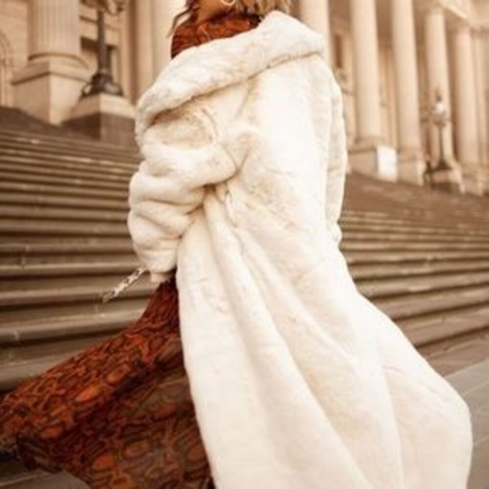 ZARA Cream Faux Fur Coat